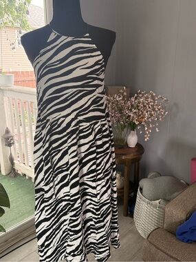 Abound Black and White Zebra Halter Midi Dress